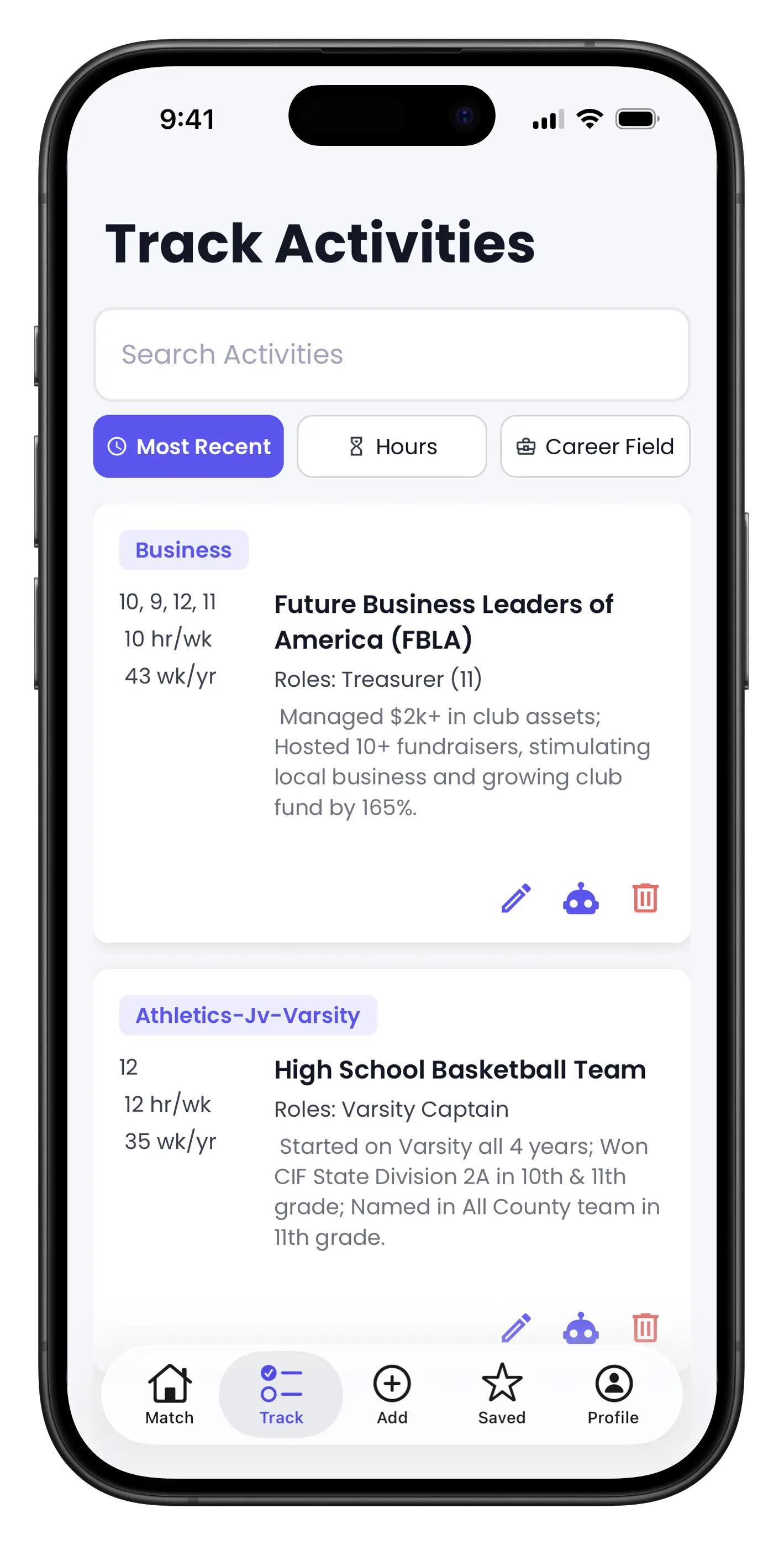 EC-AI app screenshot showing secure activity archive feature